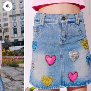 Lola and the boys Sparkle Heart Denim Skirt, Women Size S, NWT